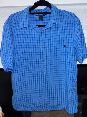 Marmot Men's Blue Plaid Short-Sleeve Button-Up Shirt activewear summer casual